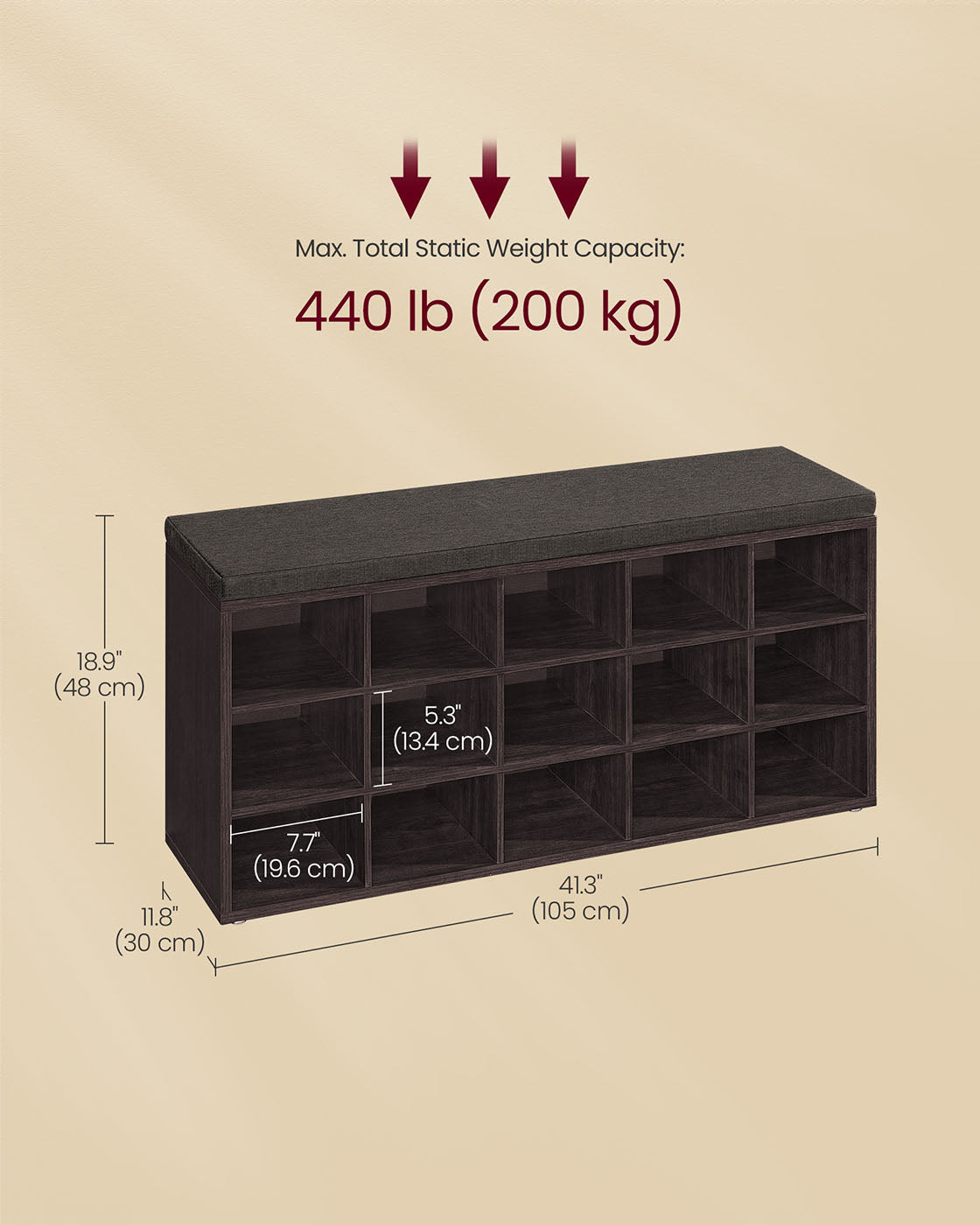 Shoe Bench with Cushion | 15-Cube Storage Bench