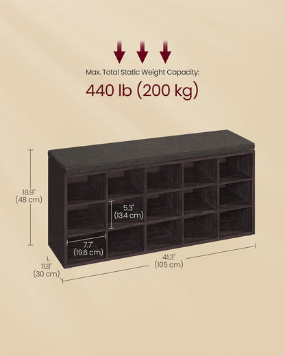 Shoe Bench with Cushion | 15-Cube Storage Bench