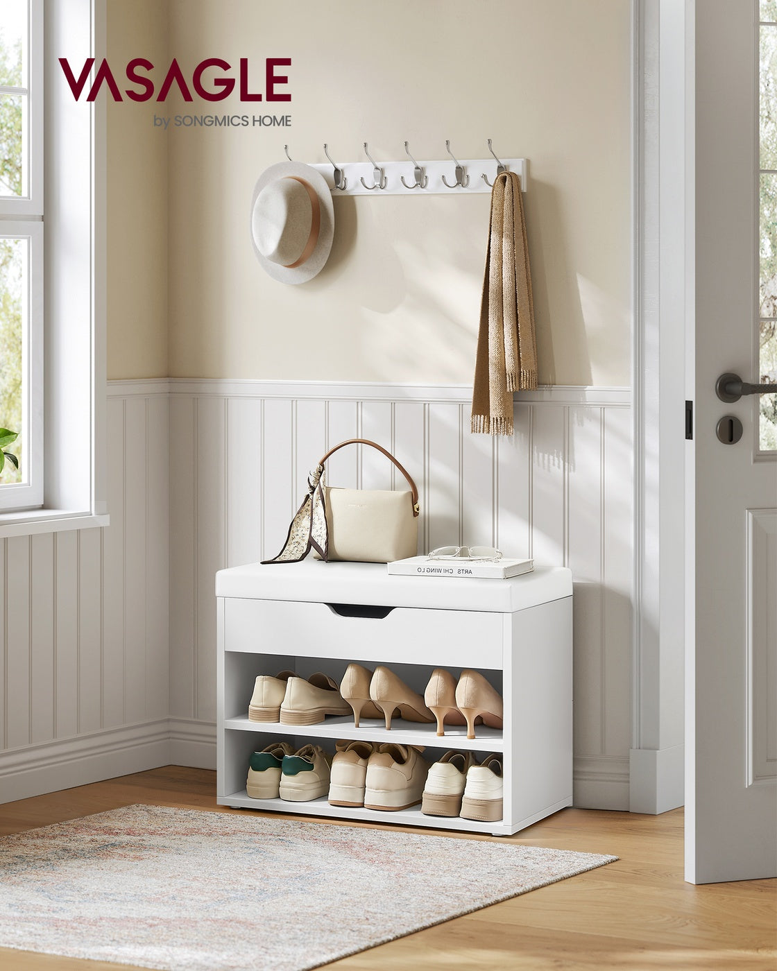 Shoes Storage Bench 60 x 30 x 44 cm White - image 3