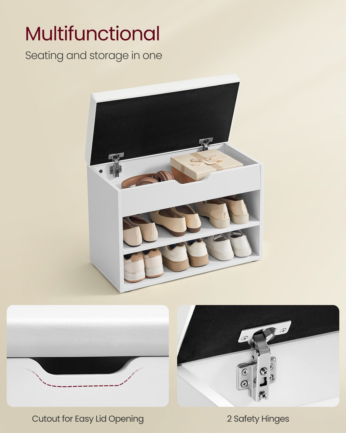 Shoes Storage Bench 60 x 30 x 44 cm White - image 4