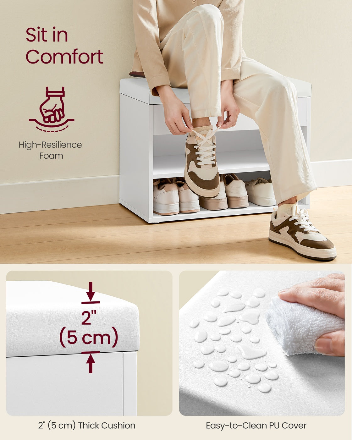 Shoes Storage Bench 60 x 30 x 44 cm White - image 5