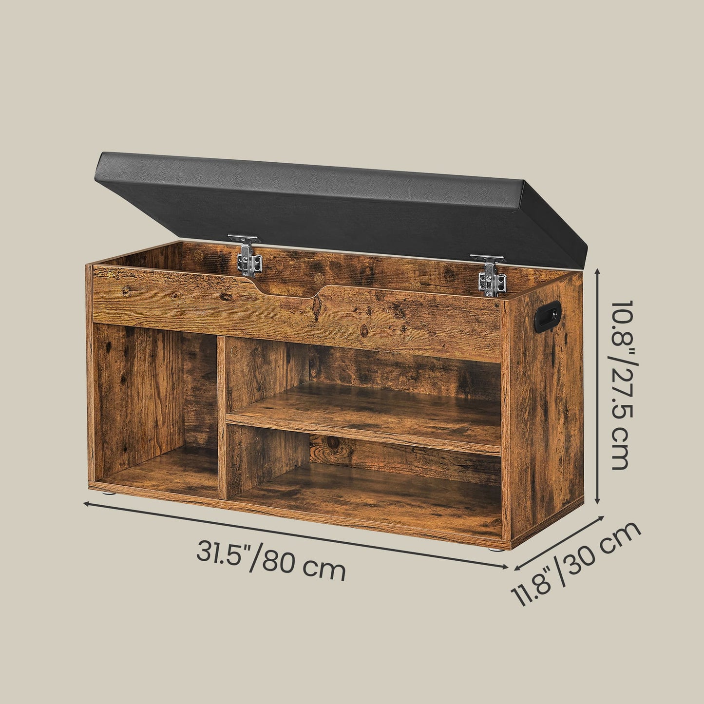 Entryway Storage Bench with Shelves, Cushioned Shoe Organiser, Hidden Compartment, Bedroom, Hallway, Brown - image 4