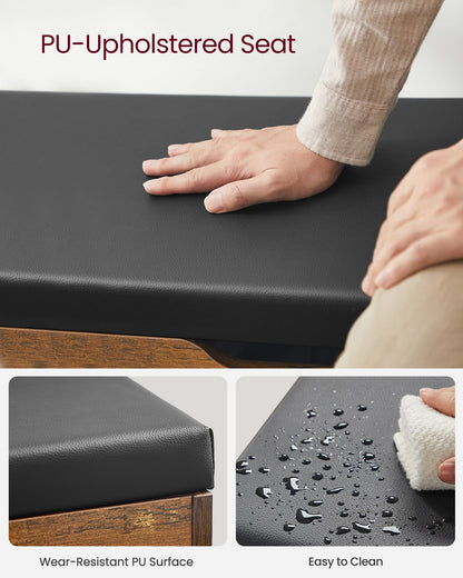 Storage Bench with Cushion, Padded Seat, 3 Compartments