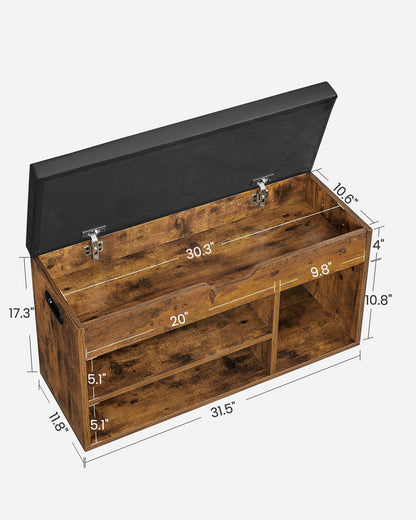 Storage Bench with Cushion, Padded Seat, 3 Compartments
