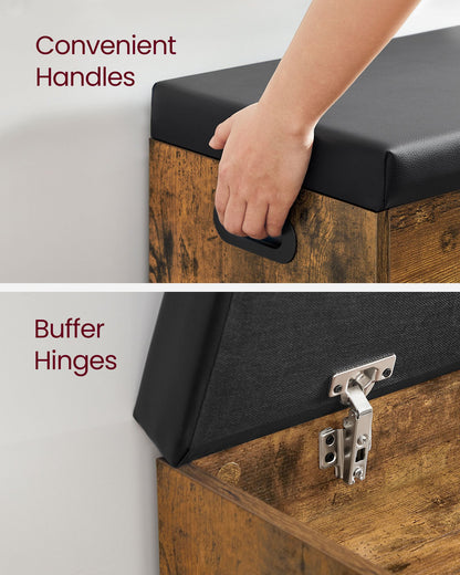 Storage Bench with Cushion, Padded Seat, 3 Compartments