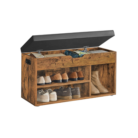 Storage Bench with Cushion, Padded Seat, 3 Compartments