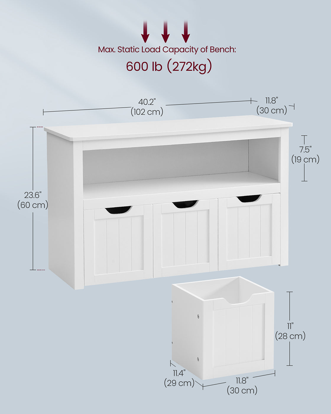 Toy Storage for Kids with Wheels 30 x 102 x 60 cm White - image 5