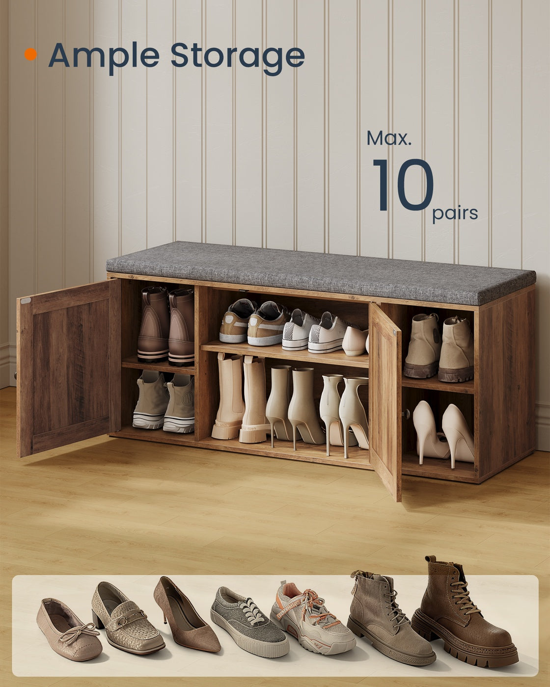 Storage Bench, Superfast Toolless Assembly, 41" Wide Entryway Shoe Bench with Cushion & Adjustable Shelves, Shoe Rack Cabinet, Snow White and Slate Gray