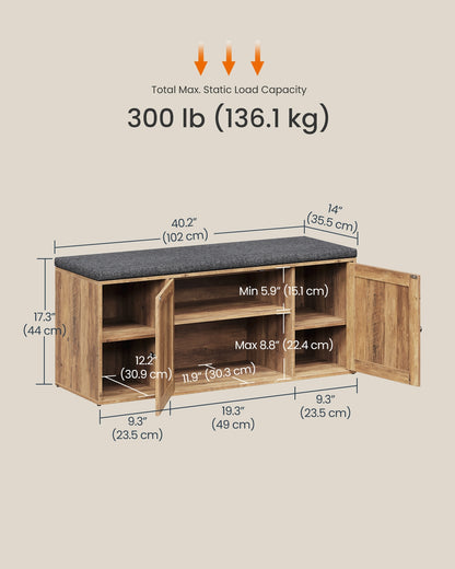 Storage Bench, Superfast Toolless Assembly, 41" Wide Entryway Shoe Bench with Cushion & Adjustable Shelves, Shoe Rack Cabinet, Snow White and Slate Gray