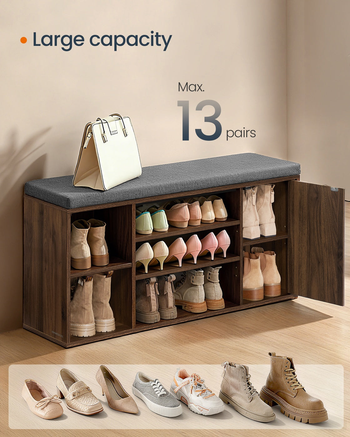 Storage Bench, Superfast Toolless Assembly, 41" Wide Entryway Shoe Bench with Cushion & Adjustable Shelves, Shoe Rack Cabinet, Snow White and Slate Gray