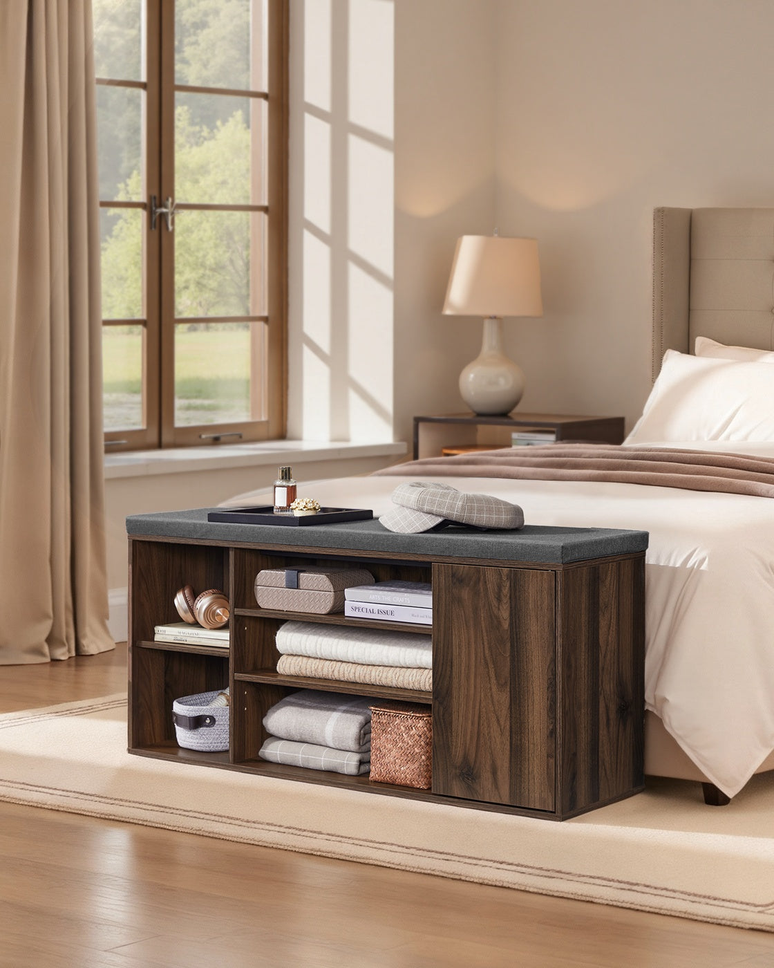 Storage Bench, Superfast Toolless Assembly, 41" Wide Entryway Shoe Bench with Cushion & Adjustable Shelves, Shoe Rack Cabinet, Snow White and Slate Gray