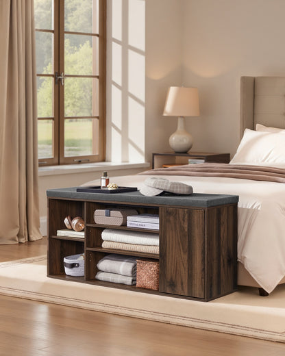 Storage Bench, Superfast Toolless Assembly, 41" Wide Entryway Shoe Bench with Cushion & Adjustable Shelves, Shoe Rack Cabinet, Snow White and Slate Gray