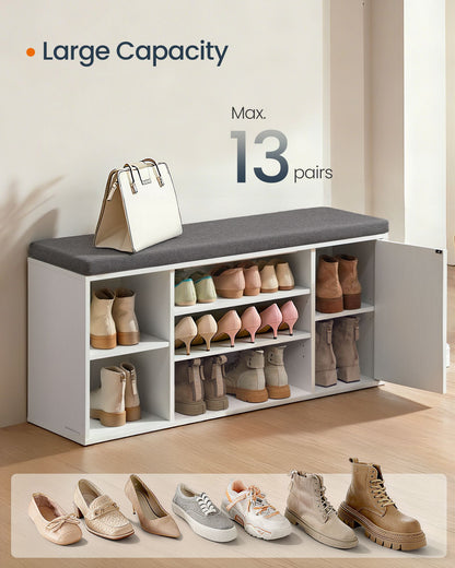 Storage Bench, Superfast Toolless Assembly, 41" Wide Entryway Shoe Bench with Cushion & Adjustable Shelves, Shoe Rack Cabinet, Snow White and Slate Gray