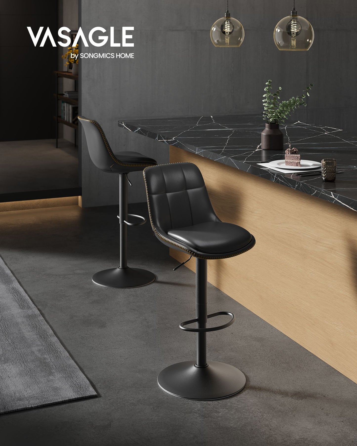 Bar Stools, Set of 2 Swivel Bar Chairs, Adjustable Height, Caramel Brown