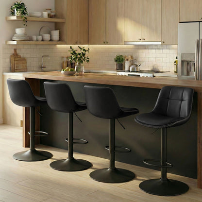 Bar Stools, Set of 4 Swivel Bar Chairs, Adjustable Height, Ink Black