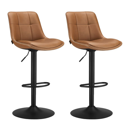 Bar Stools, Set of 2 Swivel Bar Chairs, Adjustable Height, Caramel Brown