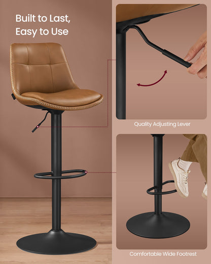 Bar Stools, Set of 4 Swivel Bar Chairs, Adjustable Height, Caramel Brown - HWLEXTRA 