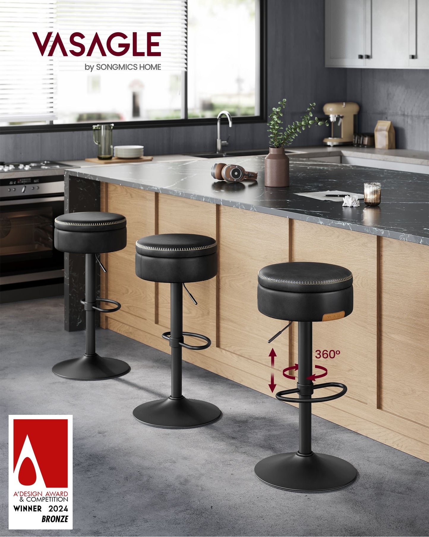 360° Swivel Bar Stools Set of 2 - image 2