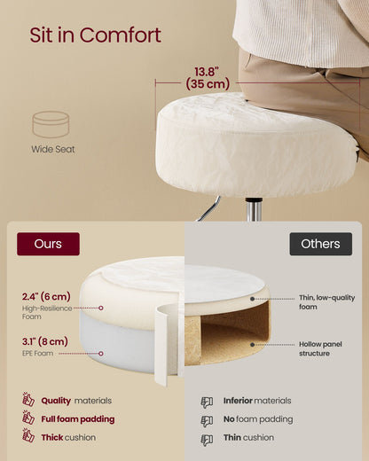 Adjustable Vanity Stool, Makeup Vanity Chair, Cream White