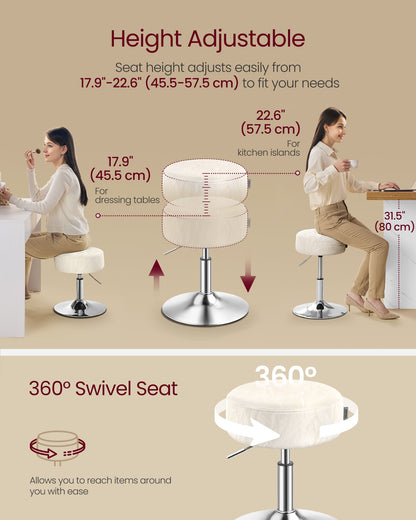 Adjustable Vanity Stool, Makeup Vanity Chair, Cream White
