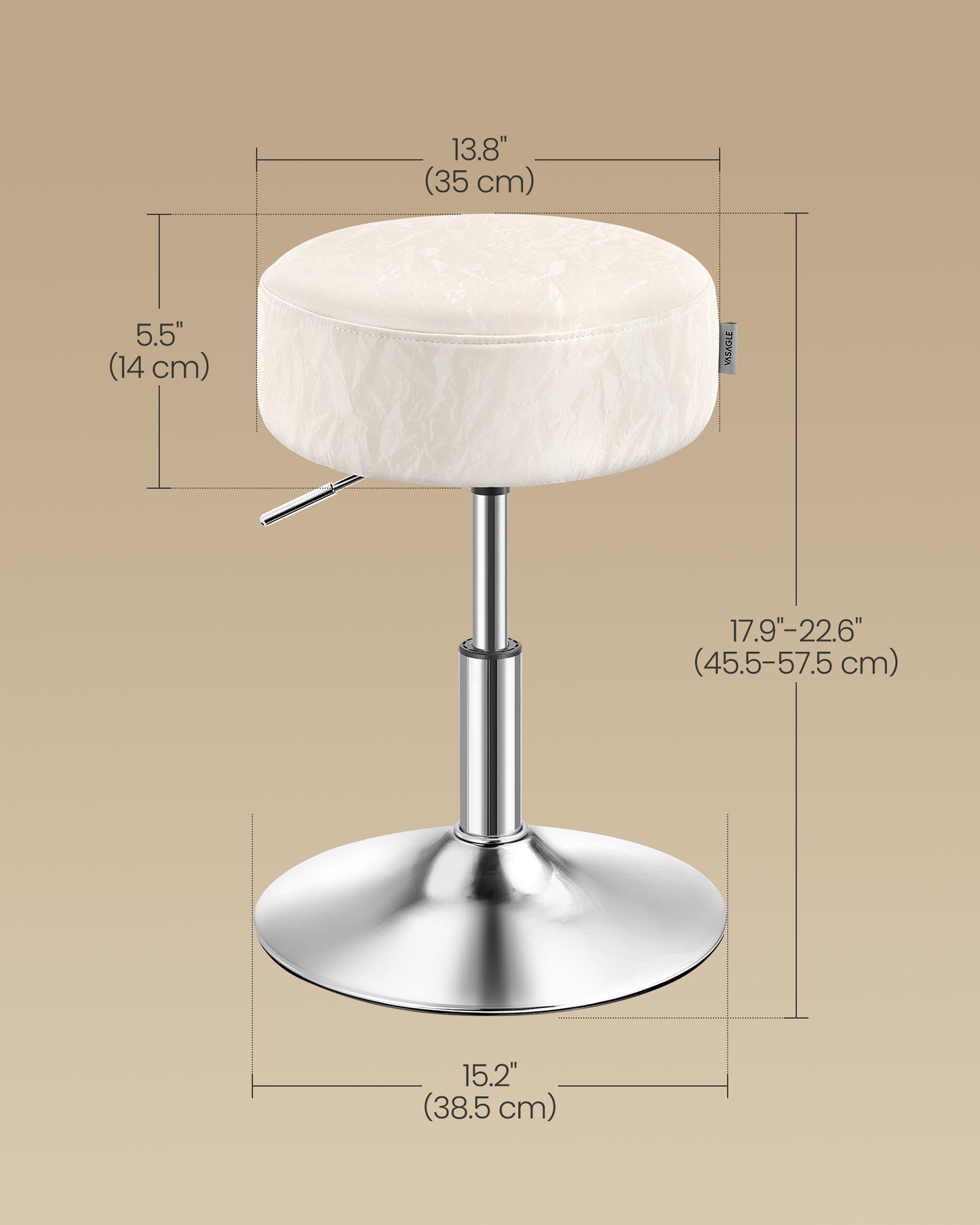 Adjustable Vanity Stool, Makeup Vanity Chair, Cream White