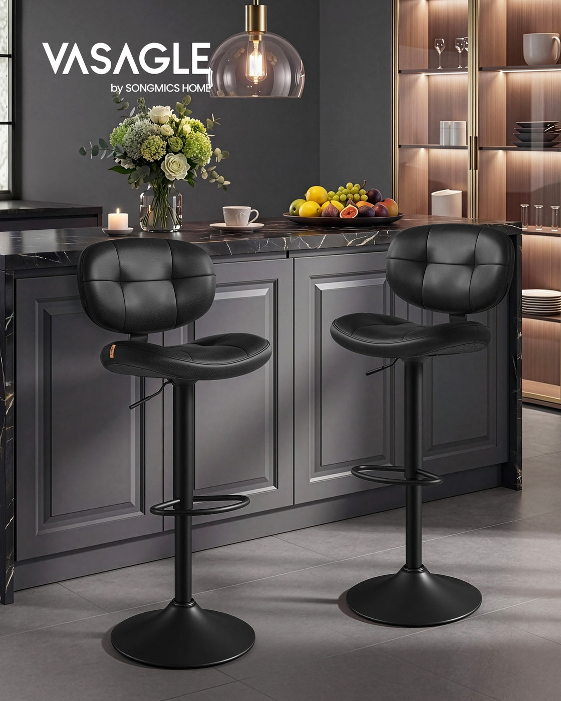 PU leather swivel bar stools with back and footrest - image 2