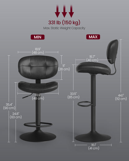 Bar Stools, Height Adjustable Kitchen Barstools, Set of 4, Ink Black - image 2