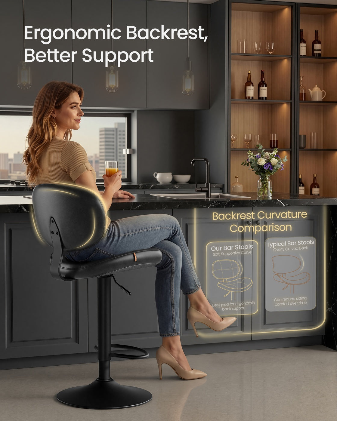 PU leather swivel bar stools with back and footrest - image 4
