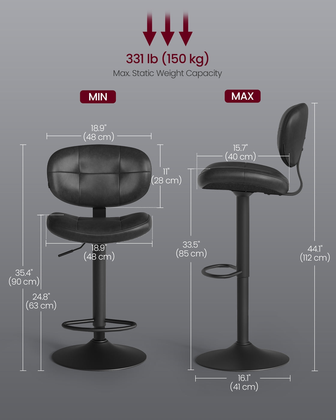 PU leather swivel bar stools with back and footrest - image 7