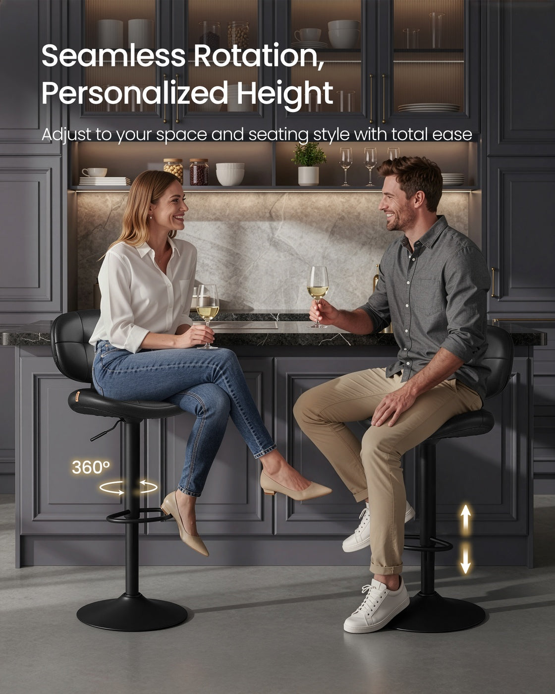 PU leather swivel bar stools with back and footrest - image 3