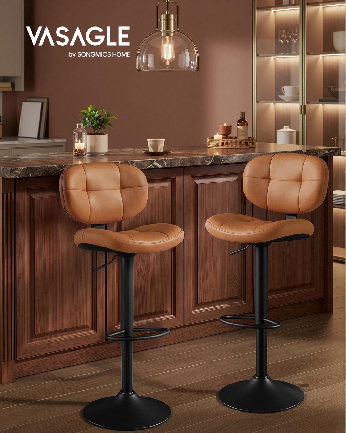 PU leather swivel bar stools with back and footrest - image 9