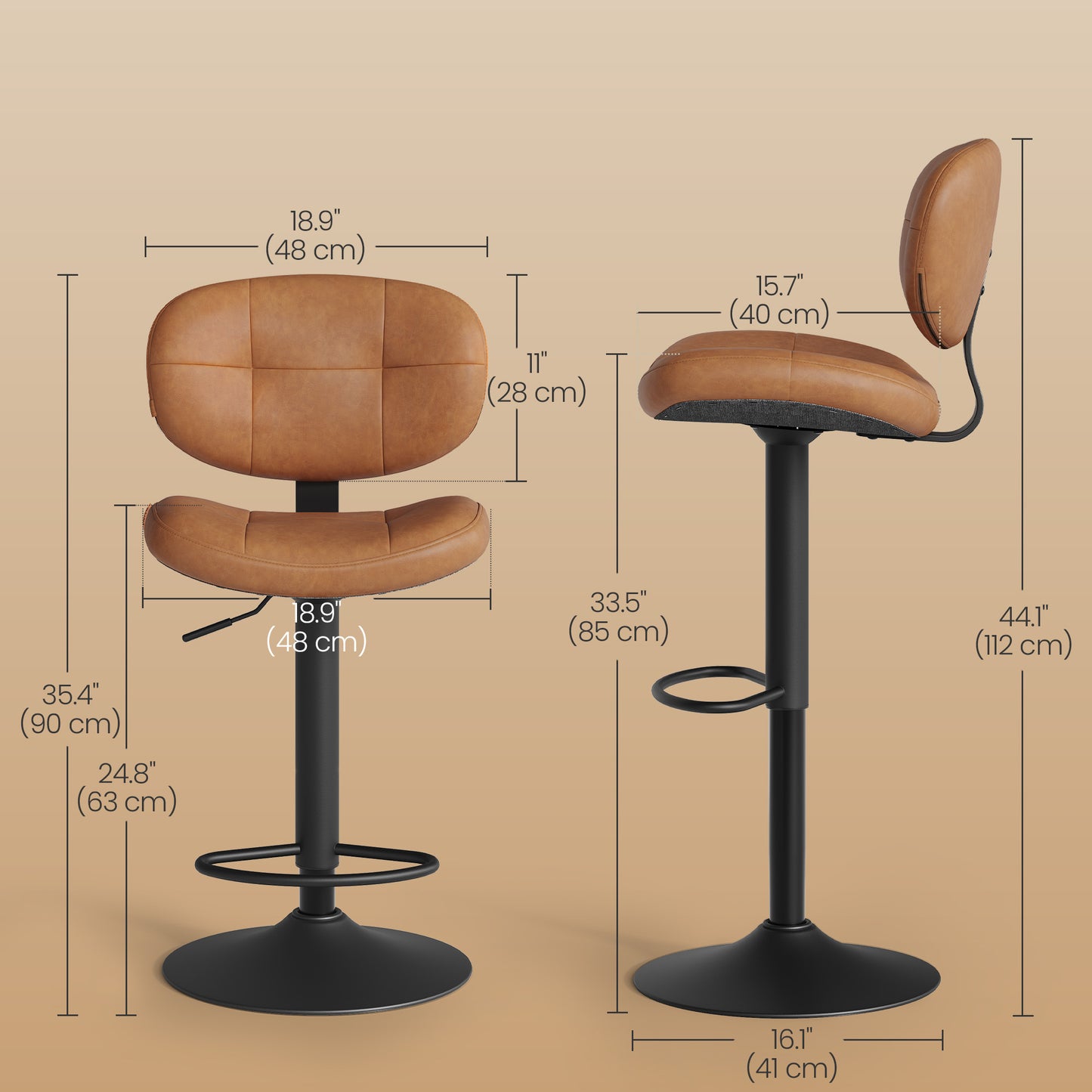 Bar Stools, Height Adjustable Kitchen Barstools, Set of 4, Ink Black - image 5