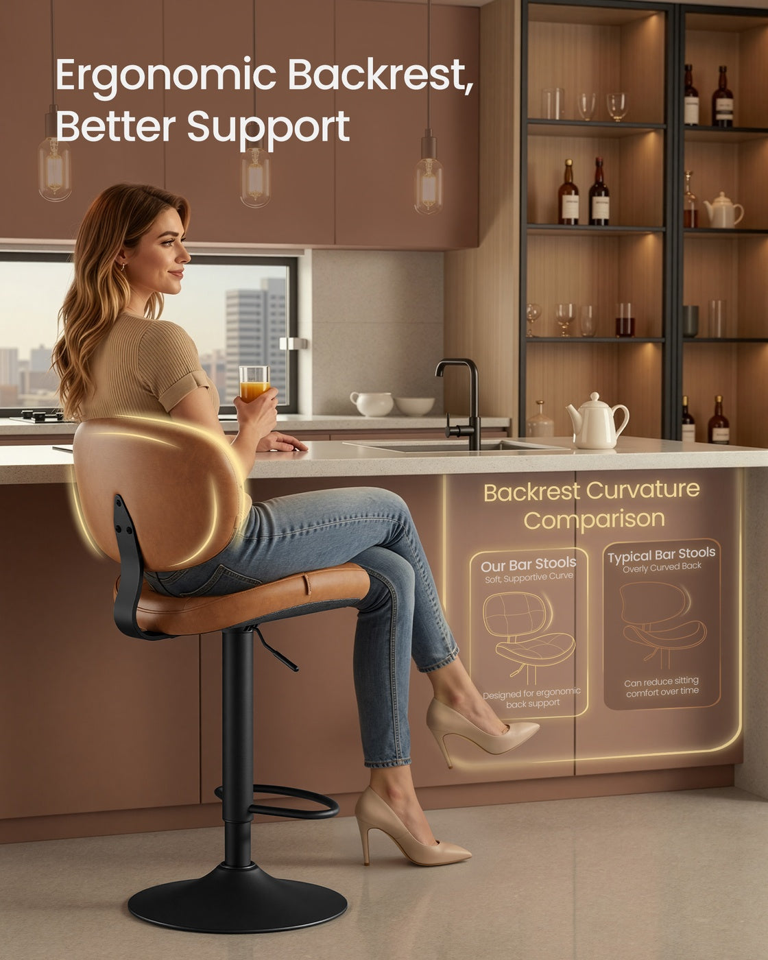 PU leather swivel bar stools with back and footrest - image 10