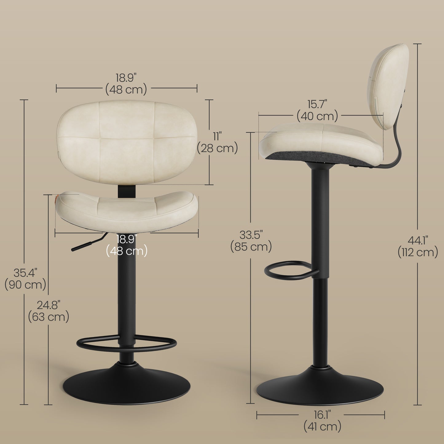 Bar Stools, Height Adjustable Kitchen Barstools, Set of 4, Ink Black - image 7