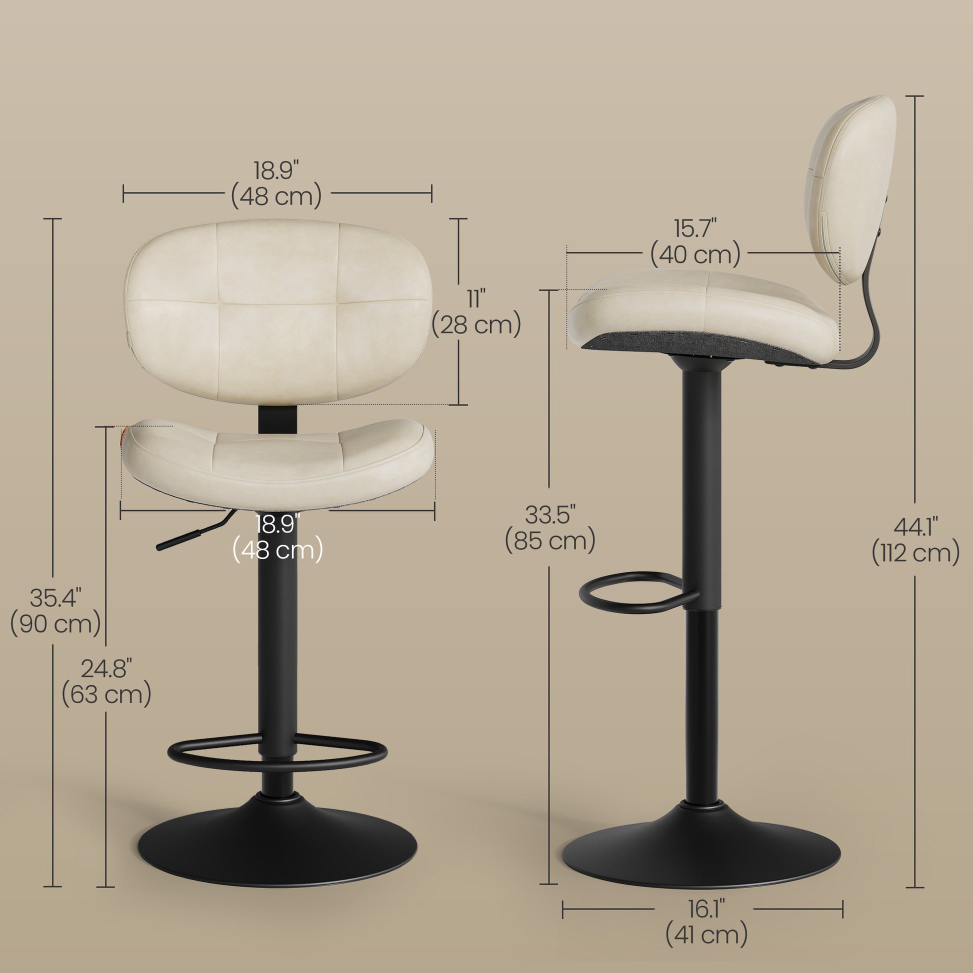 Bar Stools, Height Adjustable Kitchen Barstools, Set of 4, Ink Black - image 7
