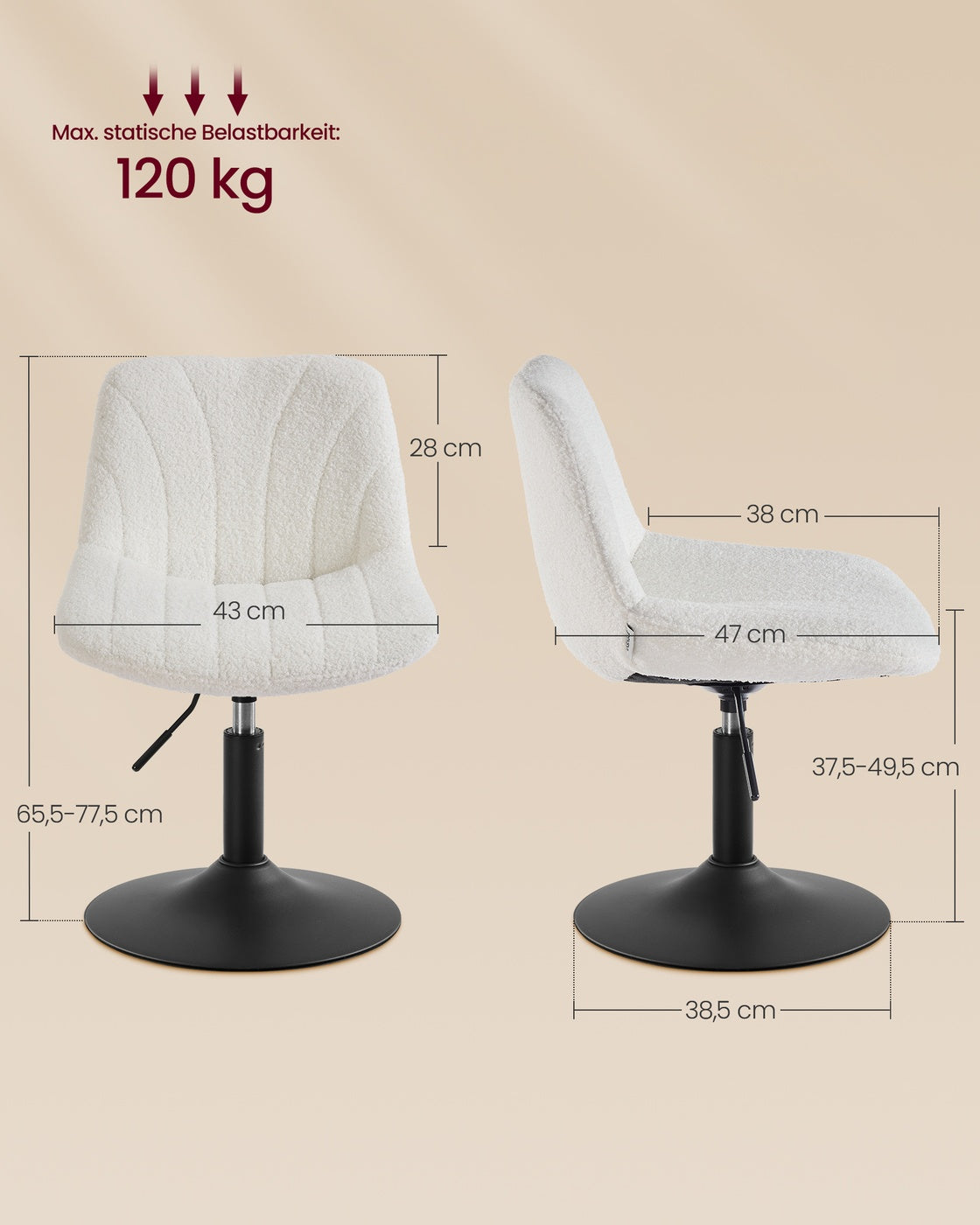 Dressing Table Chair Height Adjustable Bar Stool with Back Cloud White