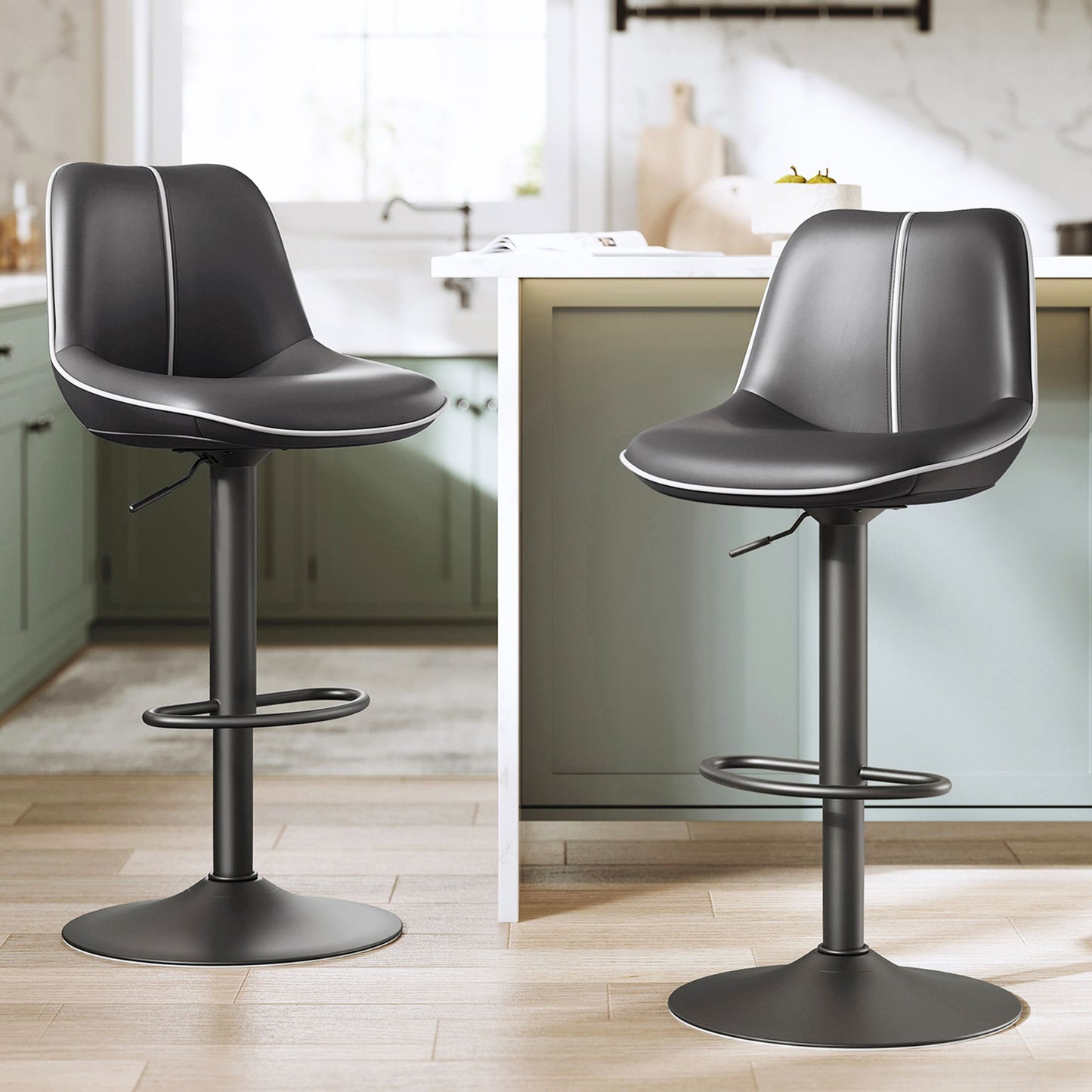Bar Stools Set of 2, Adjustable Height Swivel Barstools, Ink Black
