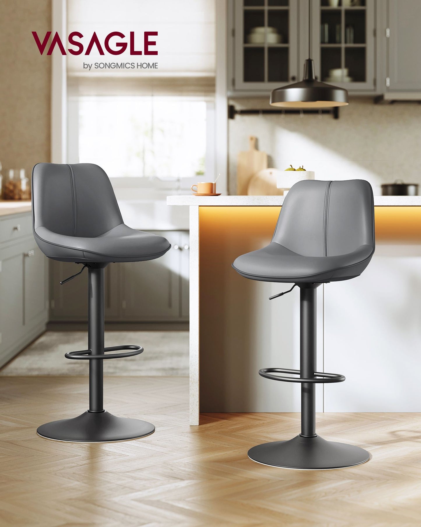 Bar Stools Set of 4, Adjustable Height Swivel Barstools, Caramel Brown