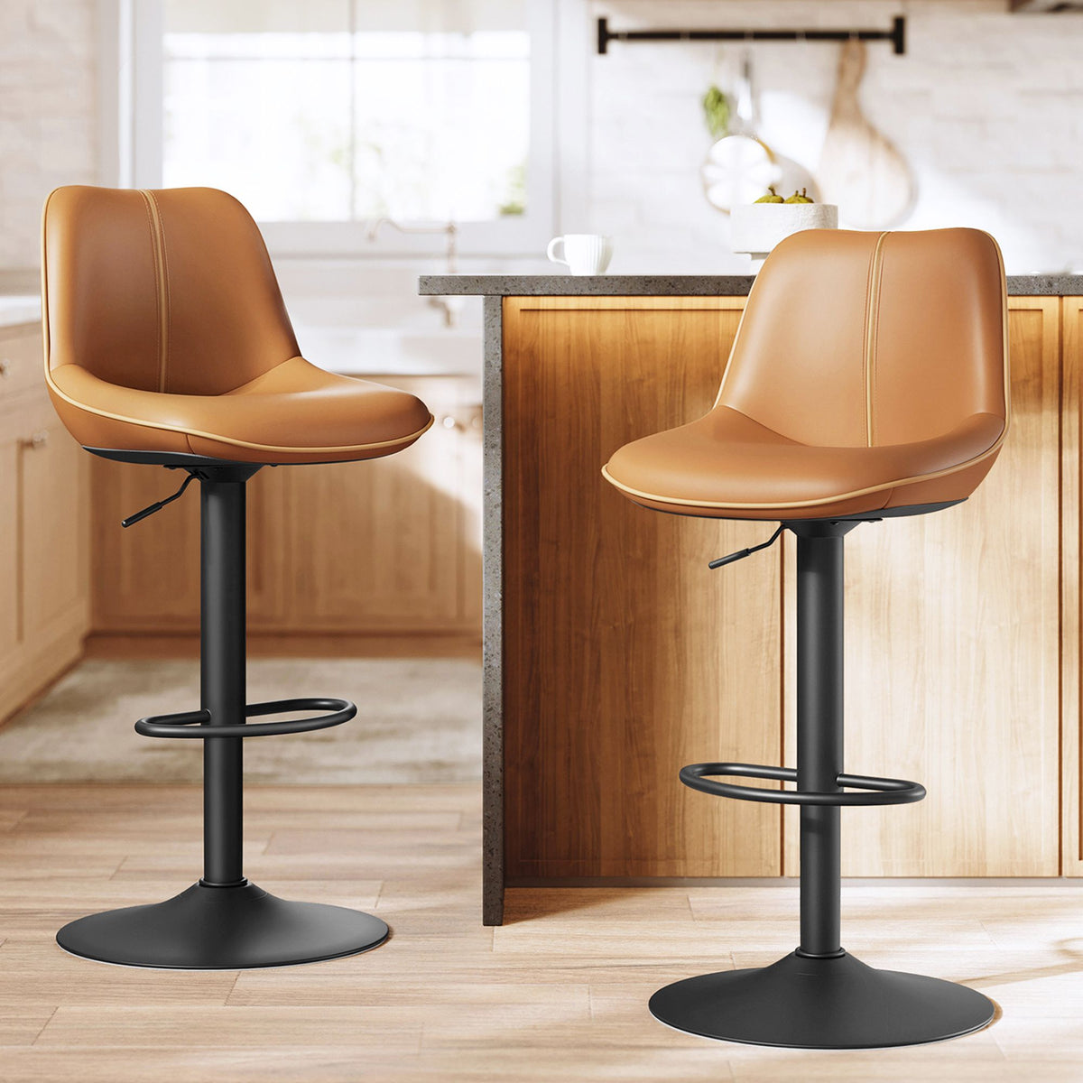 Bar Stools Set of 2, Adjustable Height Swivel Barstools, Ink Black