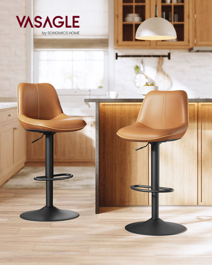 Bar Stools Set of 4, Adjustable Height Swivel Barstools, Caramel Brown