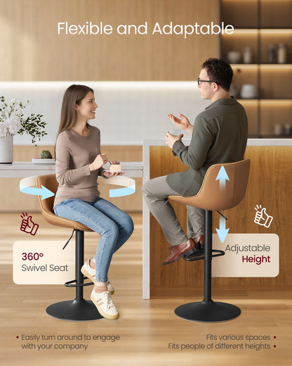 Bar Stools Set of 4, Adjustable Height Swivel Barstools, Caramel Brown