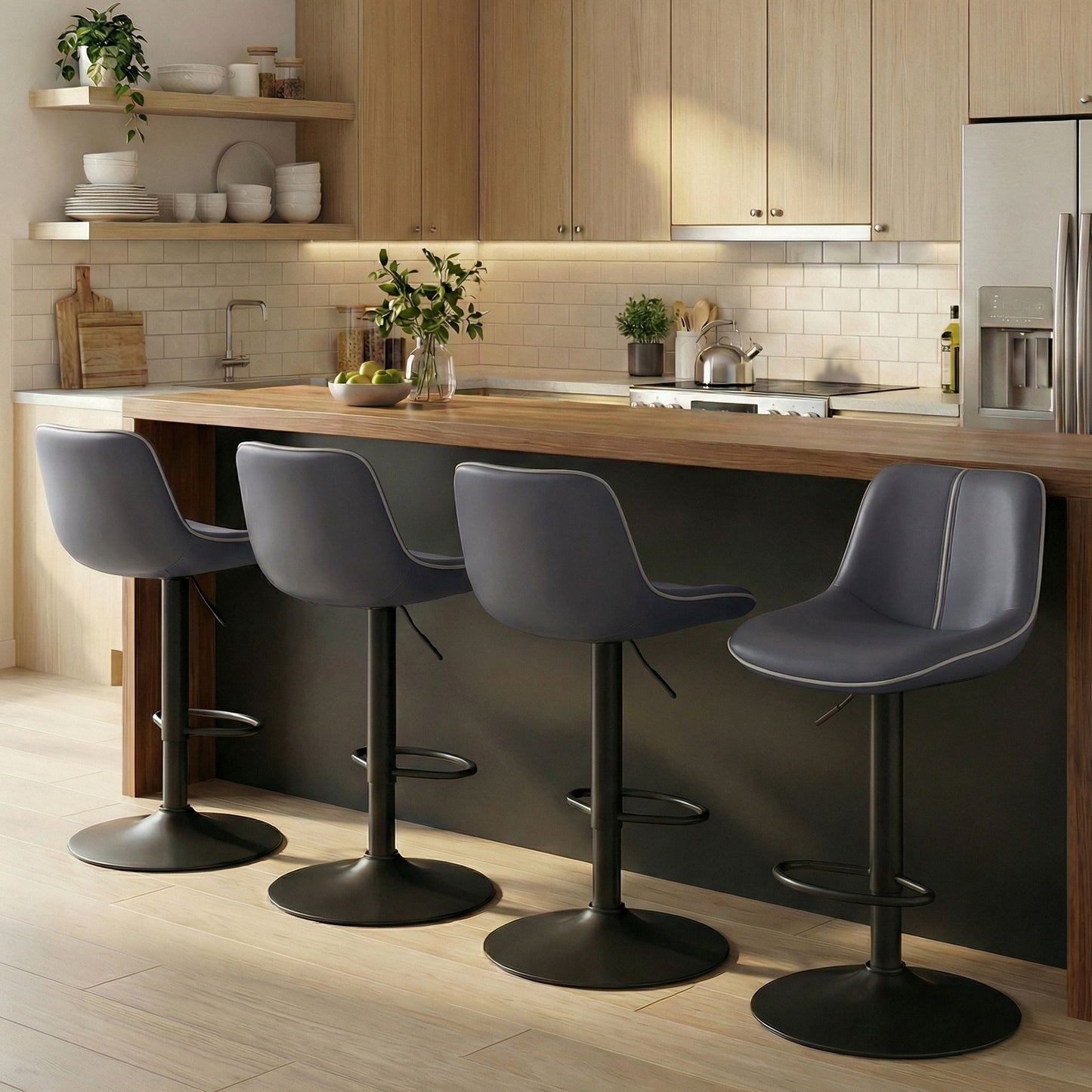 Bar Stools Set of 4, Adjustable Height Swivel Barstools, Caramel Brown
