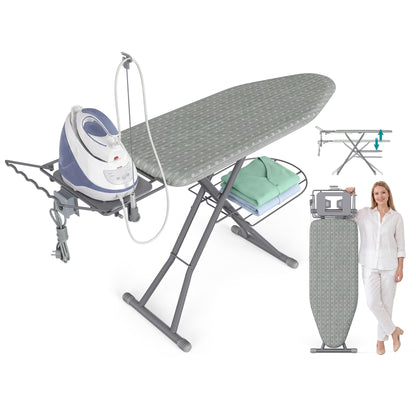 Dove Grey Adjustable Ironing Board with Socket and Shelf