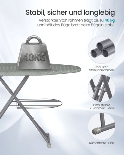 Dove Grey Adjustable Ironing Board with Socket and Shelf