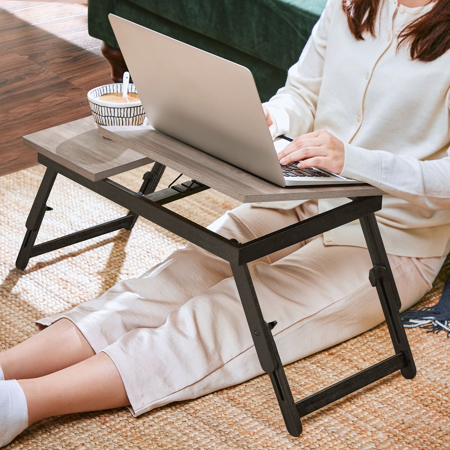 Laptop Desk for Bed or Sofa with Adjustable Tilting Top - HWLEXTRA 