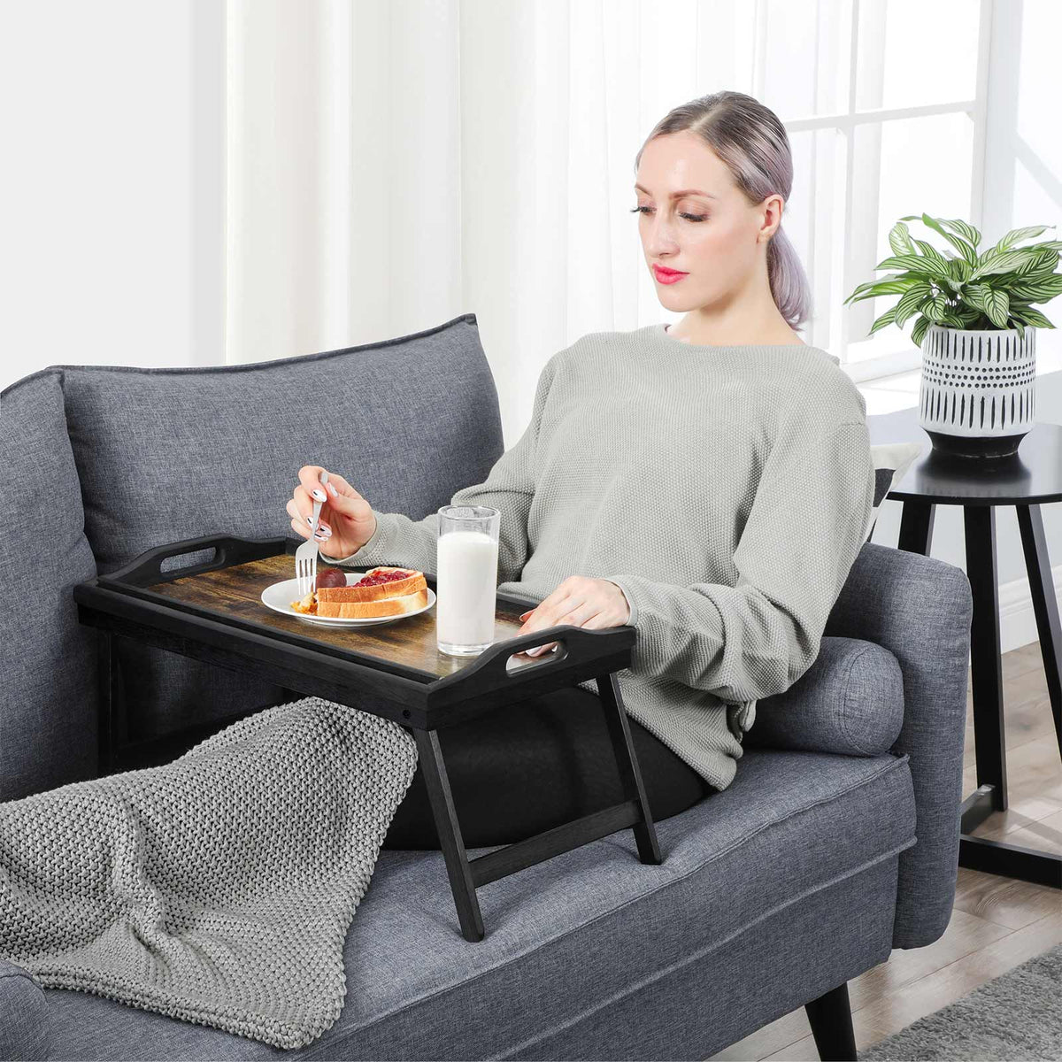 Black Breakfast Tray with Folding Legs for Bed - image 2