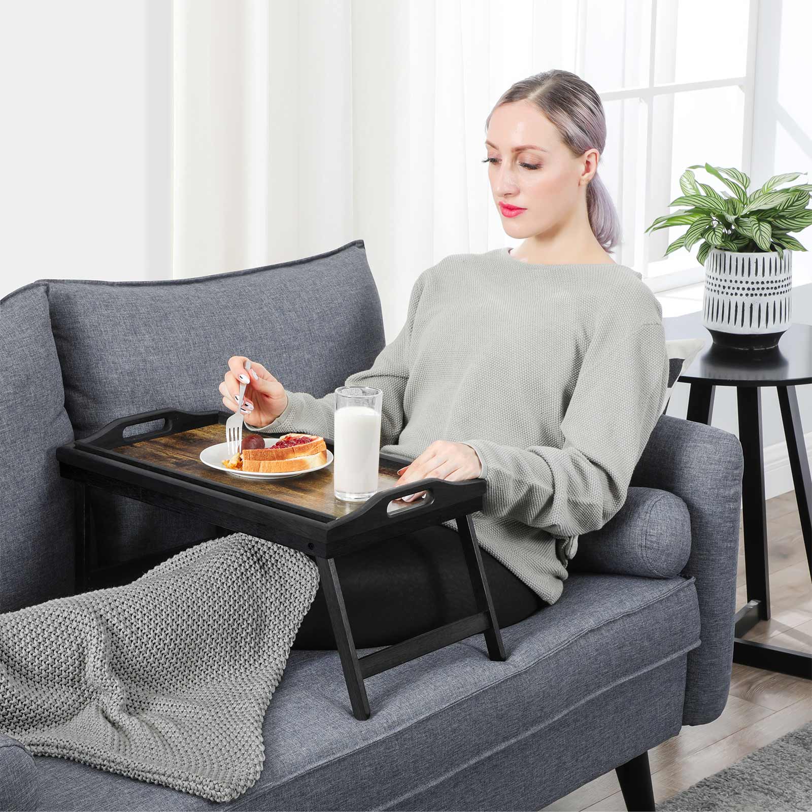 Black Breakfast Tray with Folding Legs for Bed - image 2