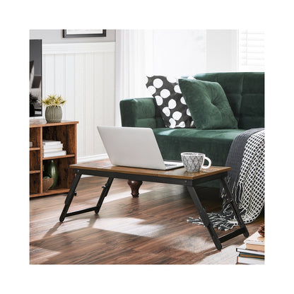 Laptop Desk, Bed Sofa Breakfast Tray, Adjustable Tilt Top, Right-Left Handed, Adjustable Folding Legs, Drawer, Rustic Dark Brown