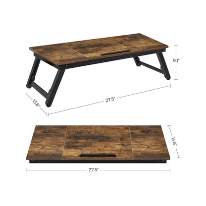 Laptop Desk, Bed Sofa Breakfast Tray, Adjustable Tilt Top, Right-Left Handed, Adjustable Folding Legs, Drawer, Rustic Dark Brown