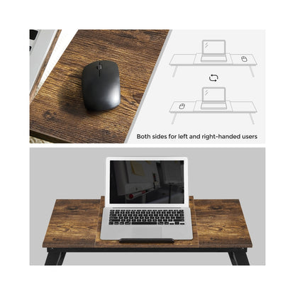 Laptop Desk, Bed Sofa Breakfast Tray, Adjustable Tilt Top, Right-Left Handed, Adjustable Folding Legs, Drawer, Rustic Dark Brown